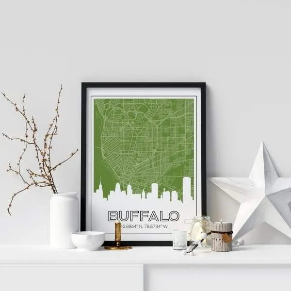 Buffalo, New York skyline and map