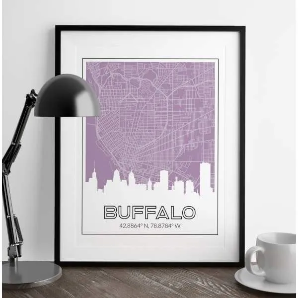 Buffalo, New York skyline and map