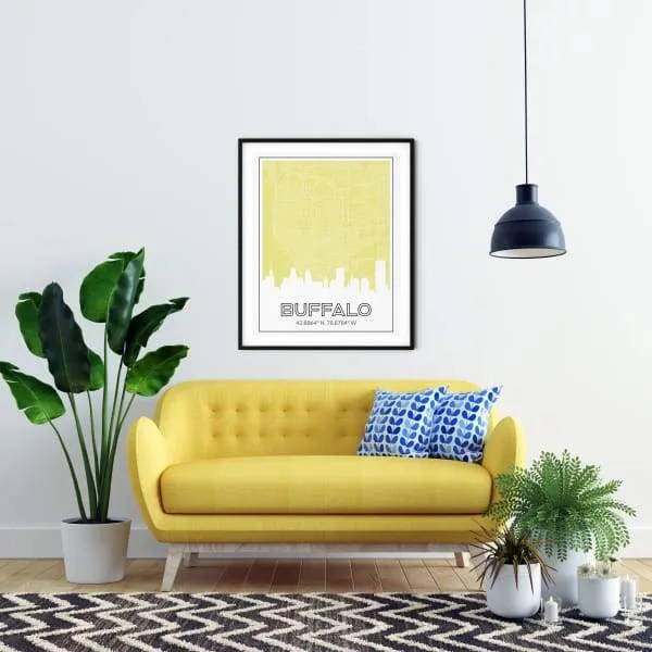 Buffalo, New York skyline and map