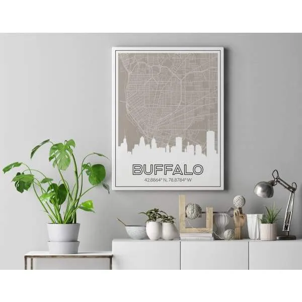 Buffalo, New York skyline and map