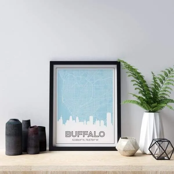 Buffalo, New York skyline and map