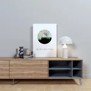 Burlington, Iowa city skyline with vintage Burlington map