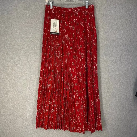 Cactus Flower Broom Maxi Skirt Womens OS Red Prairie Western USA Vtg Deadstock