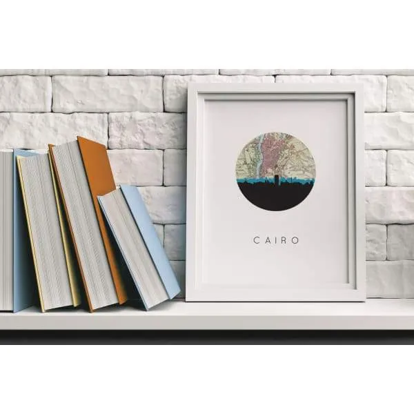 Cairo, Egypt city skyline with vintage Cairo map