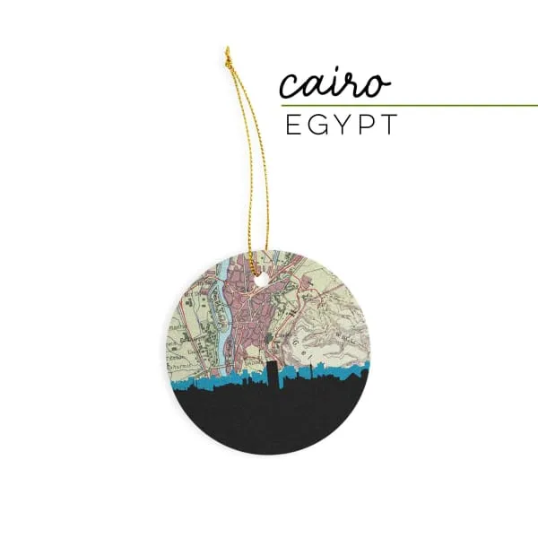 Cairo, Egypt city skyline with vintage Cairo map