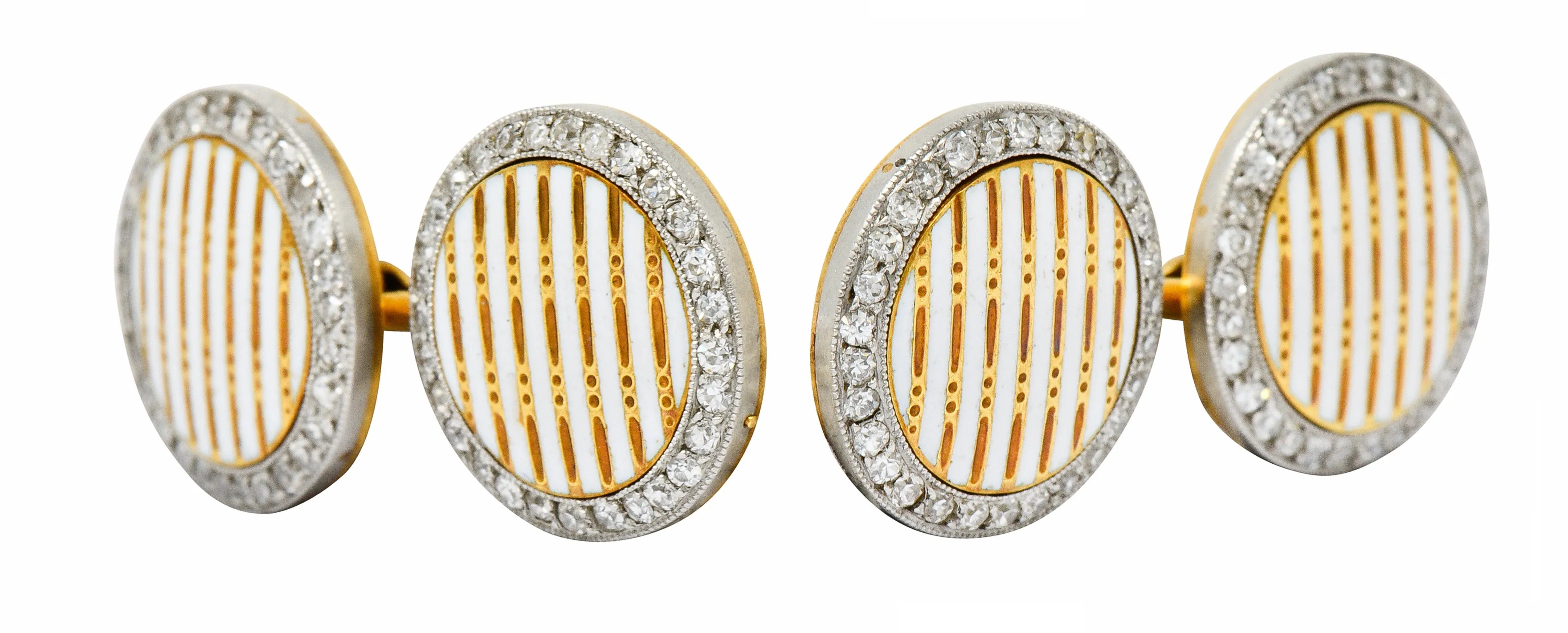 Cartier Paris Diamond Enamel Platinum-Topped 18 Karat Gold Men's Cufflinks