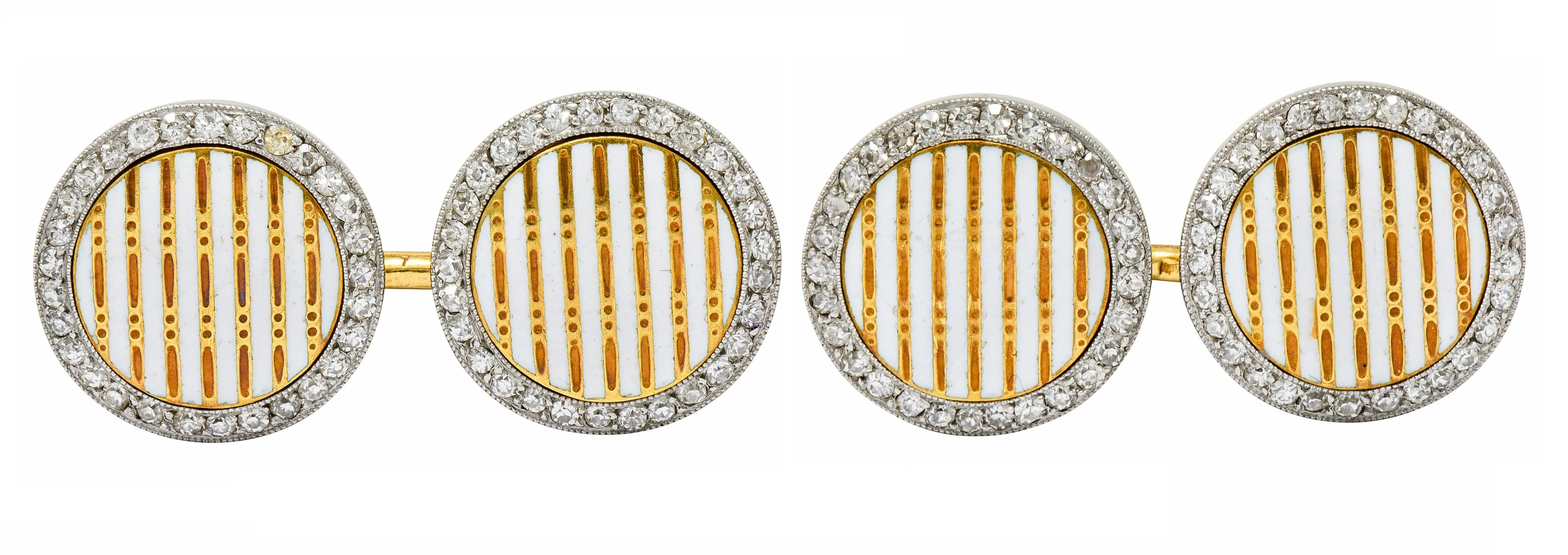 Cartier Paris Diamond Enamel Platinum-Topped 18 Karat Gold Men's Cufflinks