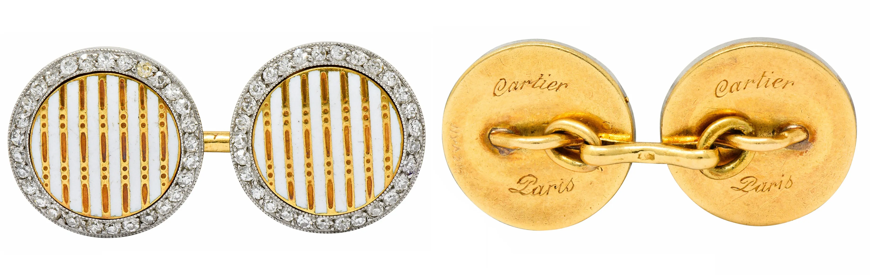 Cartier Paris Diamond Enamel Platinum-Topped 18 Karat Gold Men's Cufflinks
