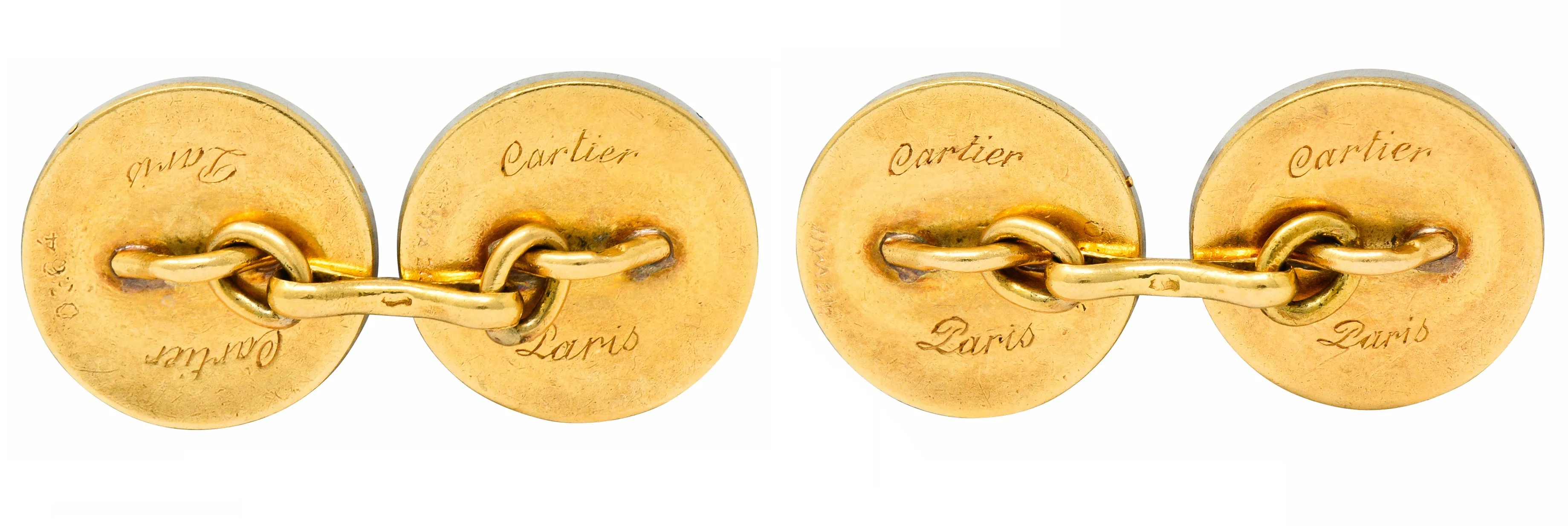 Cartier Paris Diamond Enamel Platinum-Topped 18 Karat Gold Men's Cufflinks