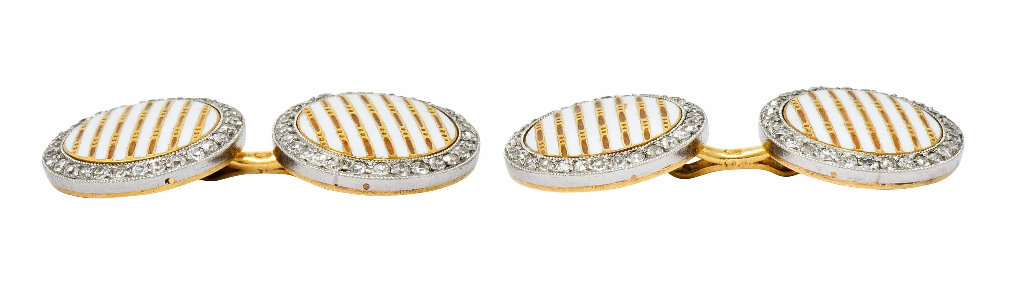 Cartier Paris Diamond Enamel Platinum-Topped 18 Karat Gold Men's Cufflinks