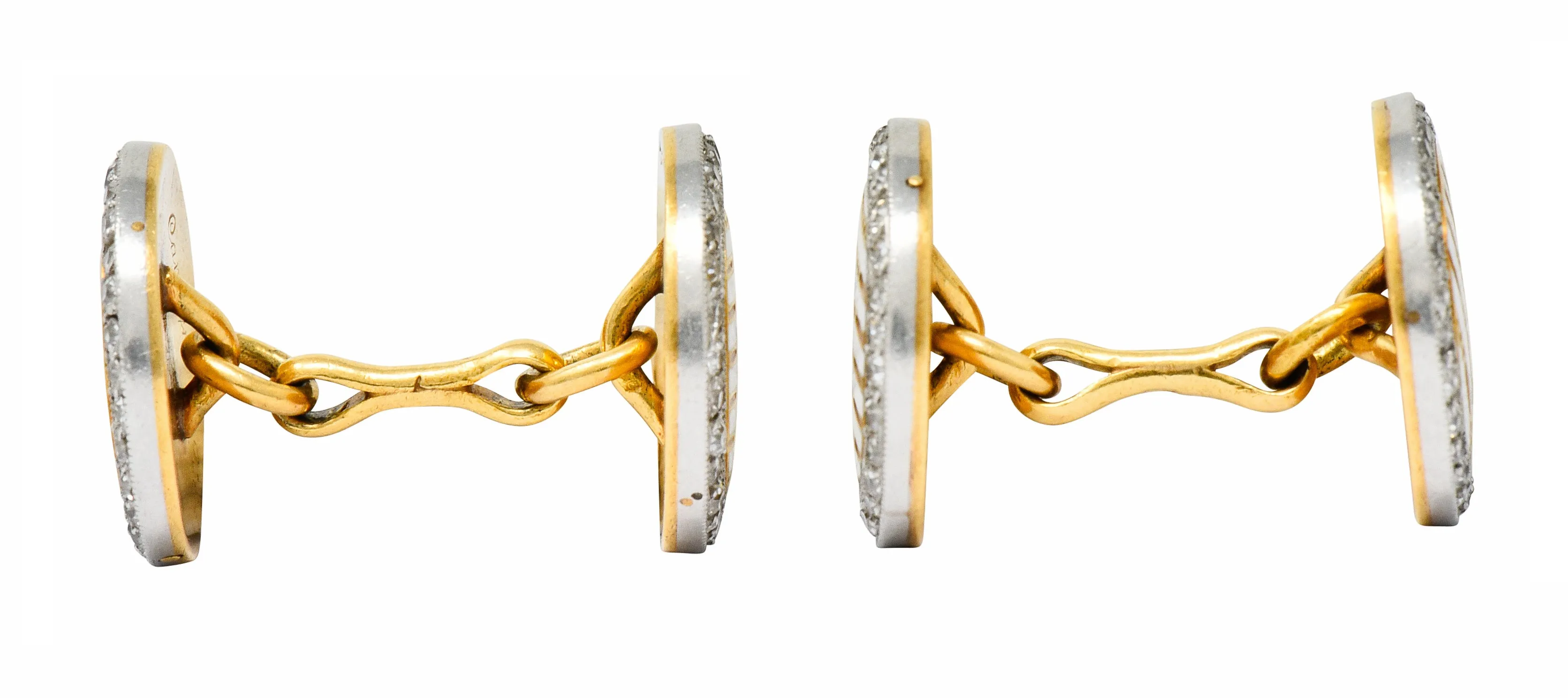 Cartier Paris Diamond Enamel Platinum-Topped 18 Karat Gold Men's Cufflinks