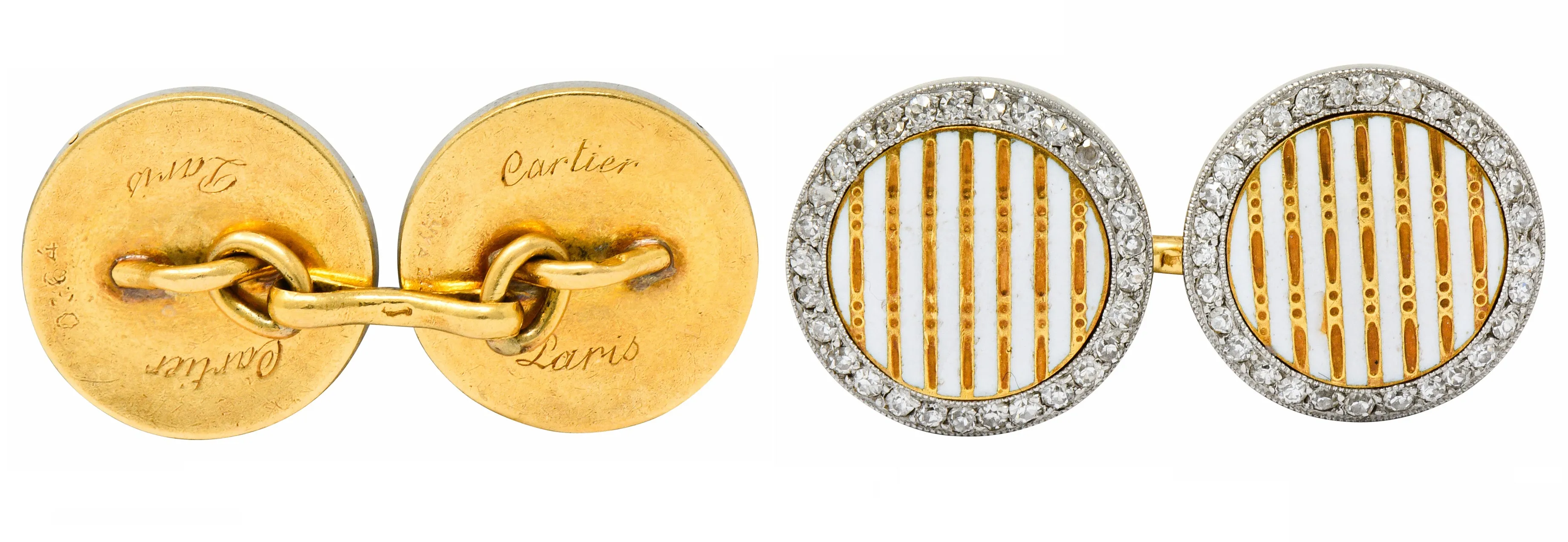 Cartier Paris Diamond Enamel Platinum-Topped 18 Karat Gold Men's Cufflinks