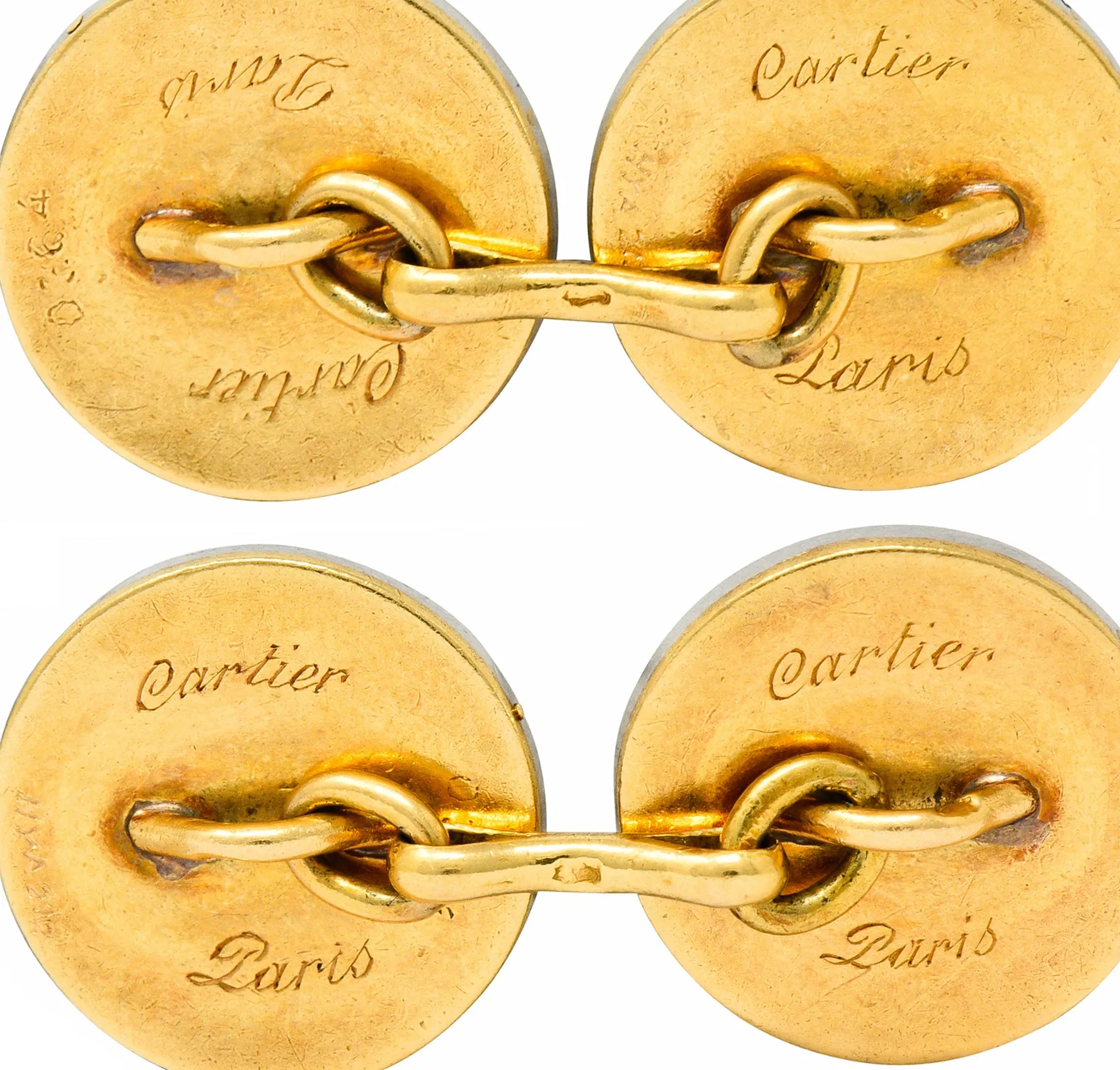 Cartier Paris Diamond Enamel Platinum-Topped 18 Karat Gold Men's Cufflinks