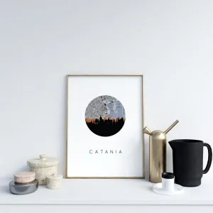 Catania, Italy city skyline with vintage Catania map