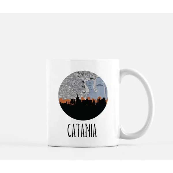 Catania, Italy city skyline with vintage Catania map