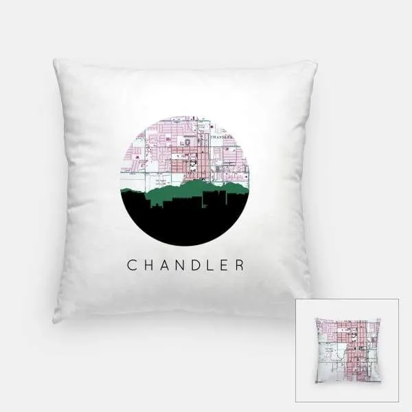 Chandler, Arizona city skyline with vintage Chandler map
