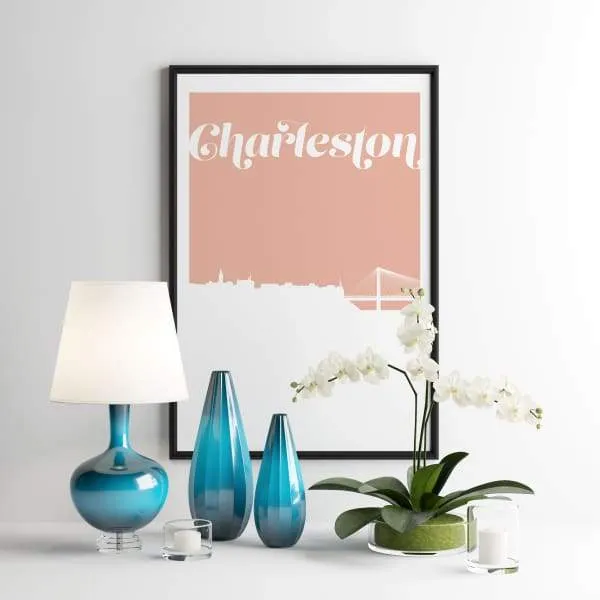 Charleston, South Carolina retro inspired city skyline