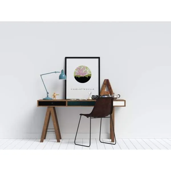 Charlottesville, Virginia city skyline with vintage Charlottesville map