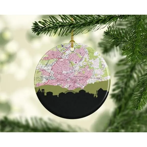 Charlottesville, Virginia city skyline with vintage Charlottesville map