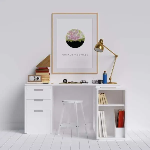 Charlottesville, Virginia city skyline with vintage Charlottesville map