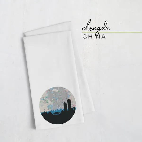 Chengdu, China city skyline with vintage Chengdu map