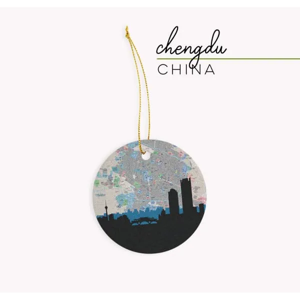 Chengdu, China city skyline with vintage Chengdu map
