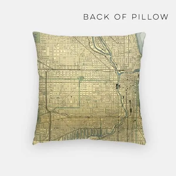 Chicago, Illinois city skyline with vintage Chicago map