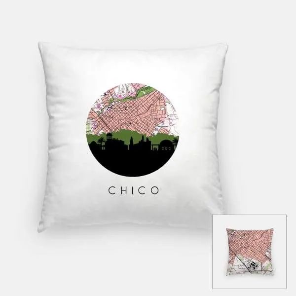 Chico, California city skyline with vintage Chico map