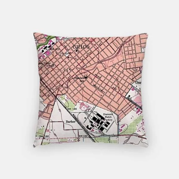 Chico, California city skyline with vintage Chico map