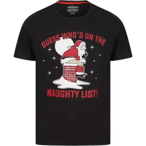 Christmas Santa Chimney Mens Christmas Short Sleeve Top - Black