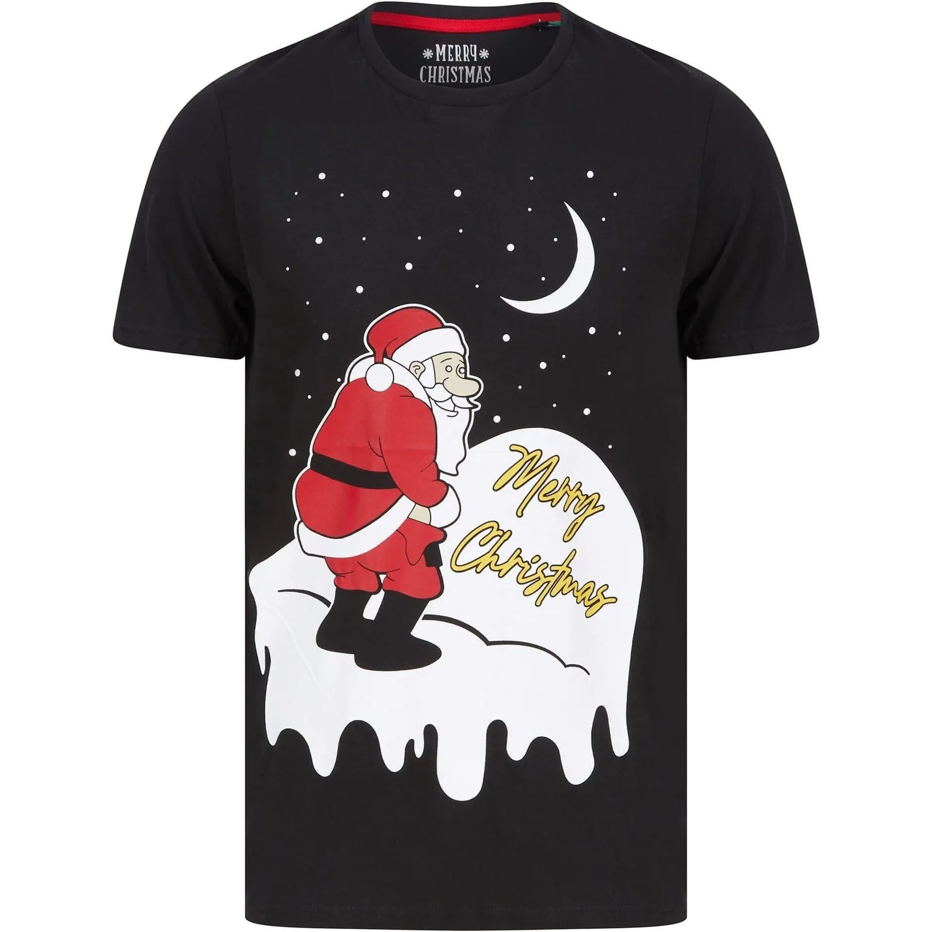 Christmas Yellow Snow Mens Christmas Short Sleeve Top - Black