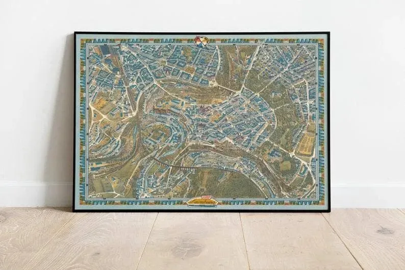 City Map of Luxembourg| Old Map Wall Decor