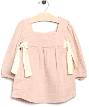 City Mouse Side Ties Muslin L/S Dress-Soft Rose