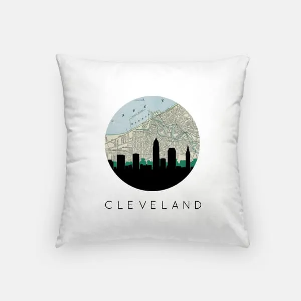 Cleveland, Ohio city skyline with vintage Cleveland map