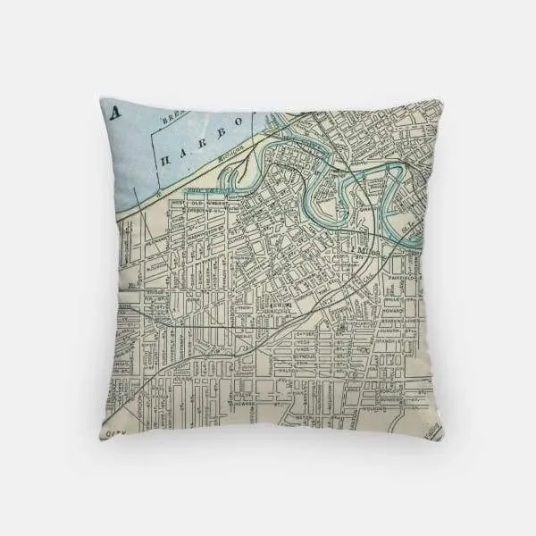 Cleveland, Ohio city skyline with vintage Cleveland map