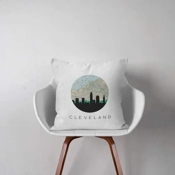 Cleveland, Ohio city skyline with vintage Cleveland map