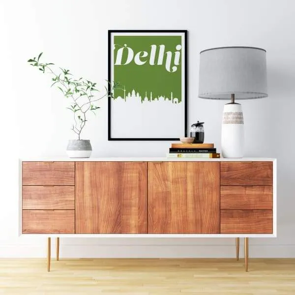 Delhi, India retro inspired city skyline