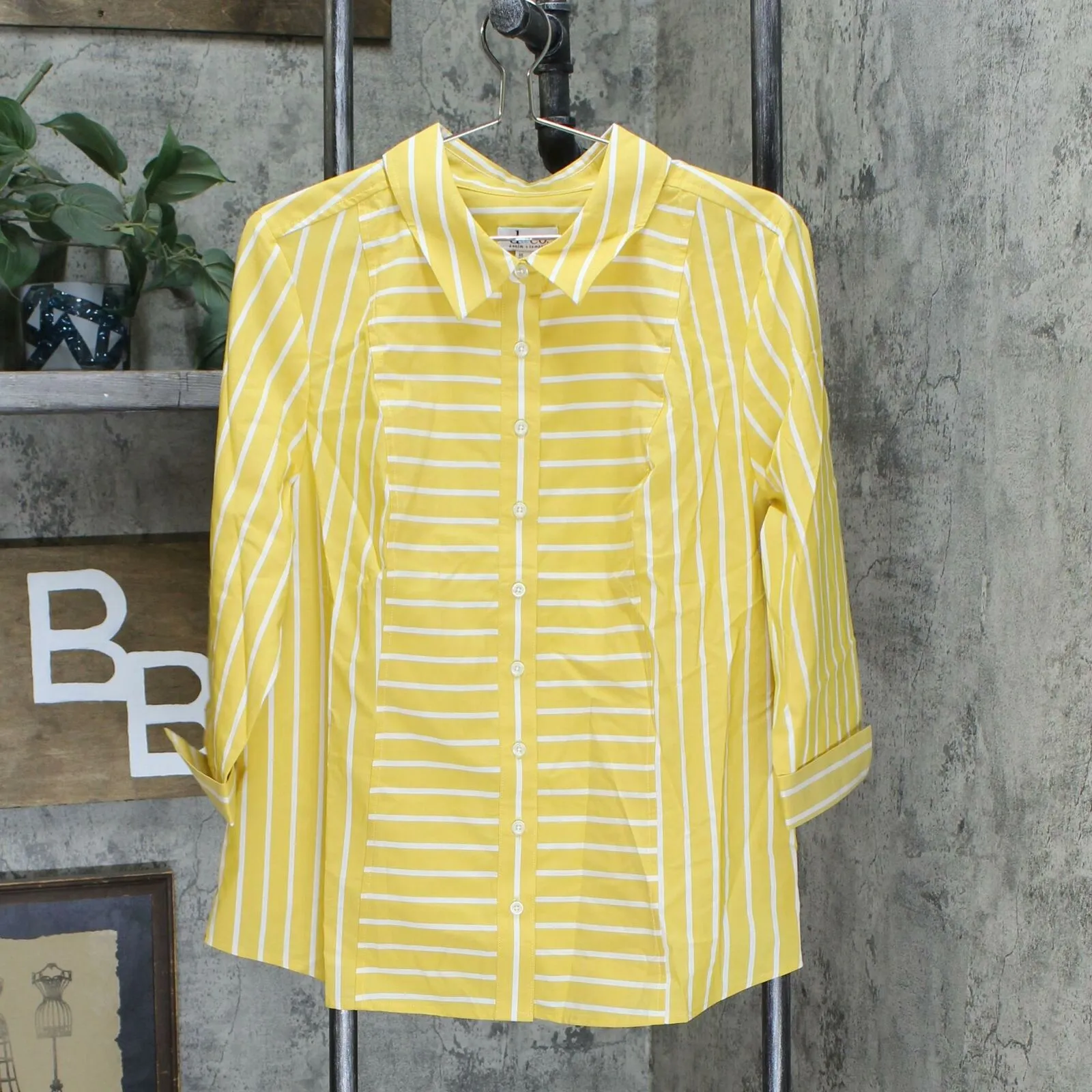 Denim & Co. Stripe Women's Stretch Poplin 3/4-Sleeve Button Shirt