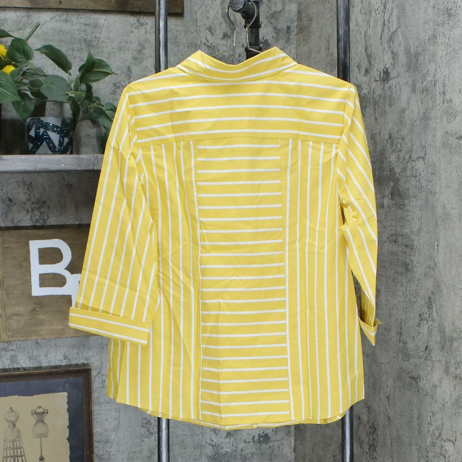 Denim & Co. Stripe Women's Stretch Poplin 3/4-Sleeve Button Shirt