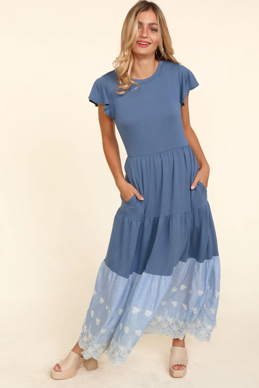 Denim Blue Tiered Maxi