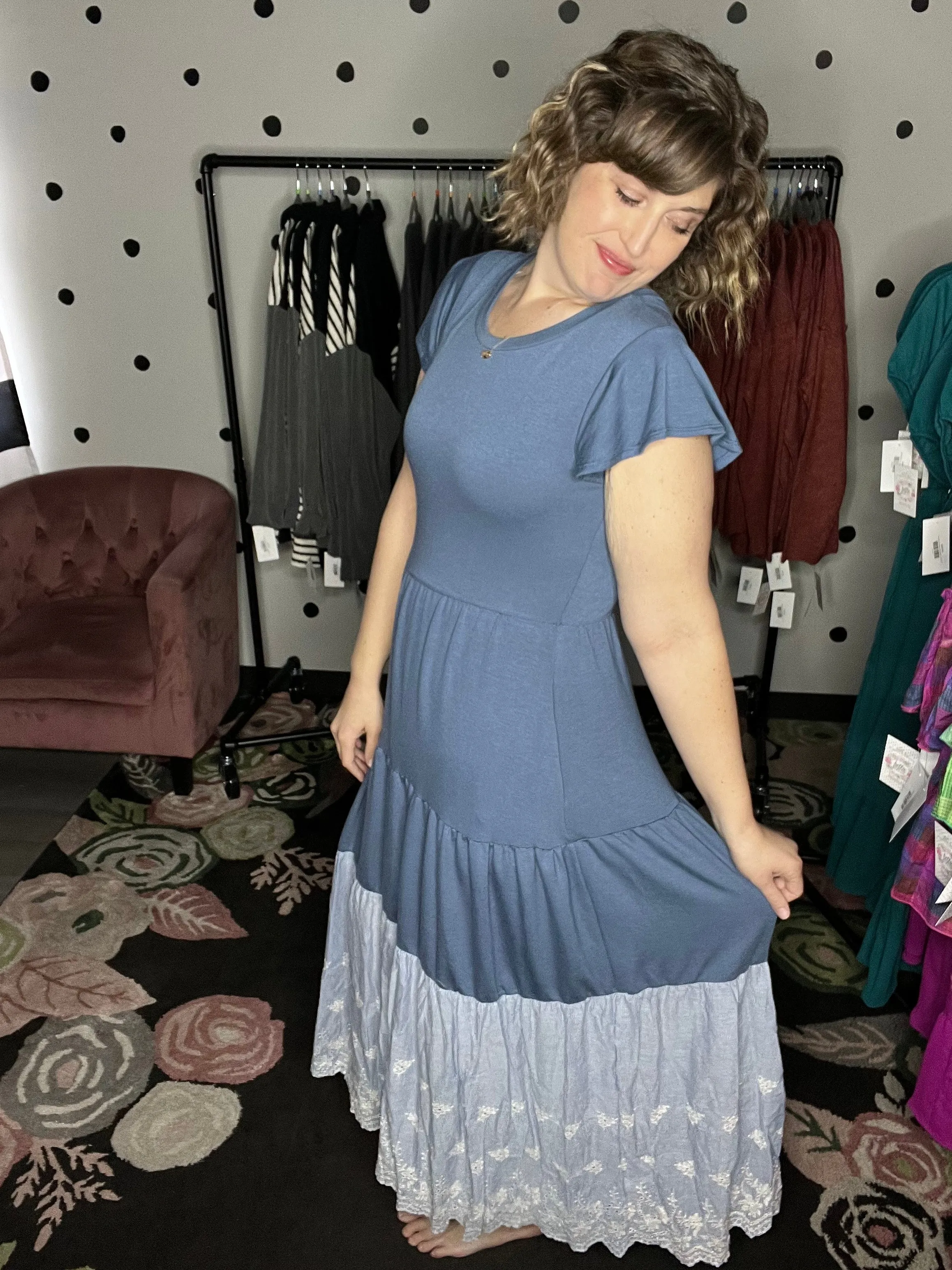 Denim Blue Tiered Maxi