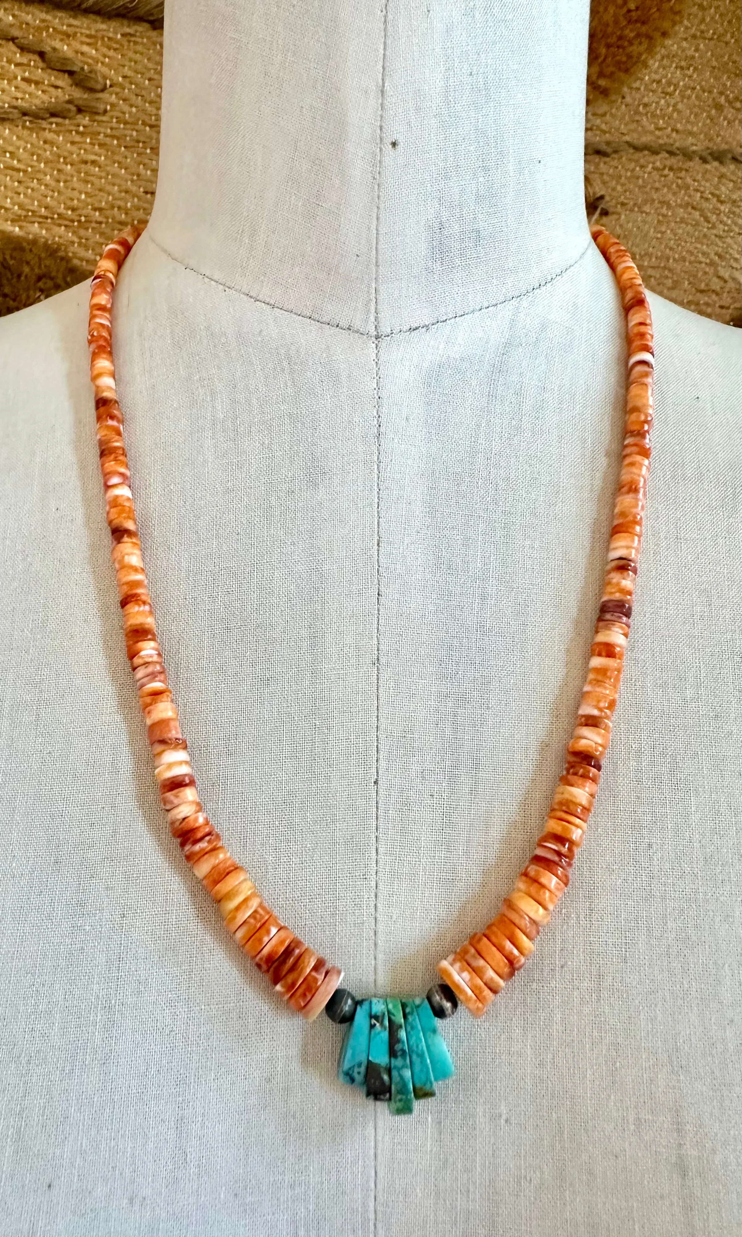 DINE’H NATIVE ARTS Coral and Turquoise Necklace Strand • 30g