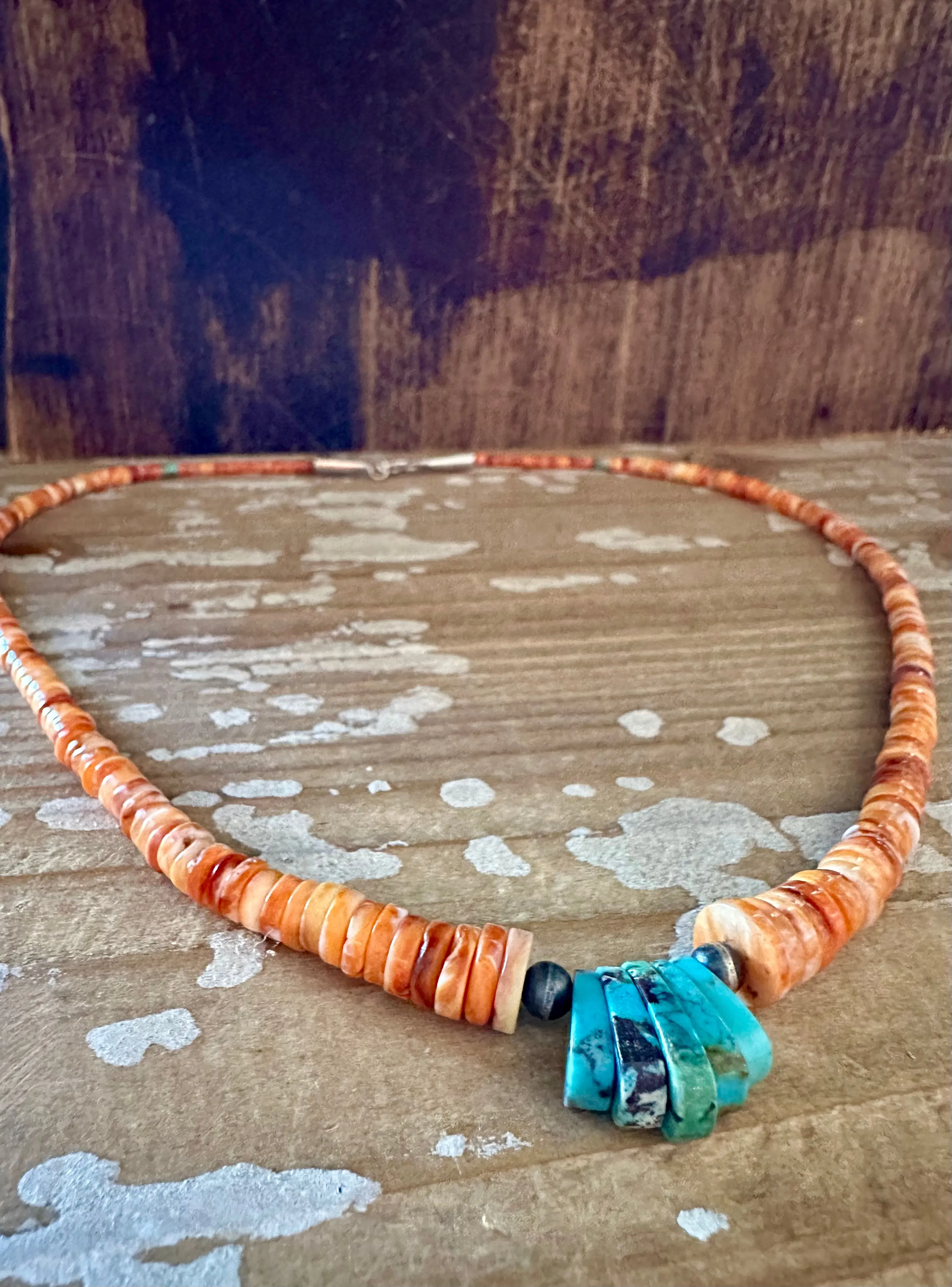 DINE’H NATIVE ARTS Coral and Turquoise Necklace Strand • 30g