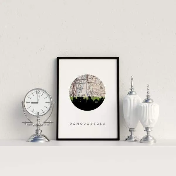 Domodossola city skyline with vintage Domodossola map