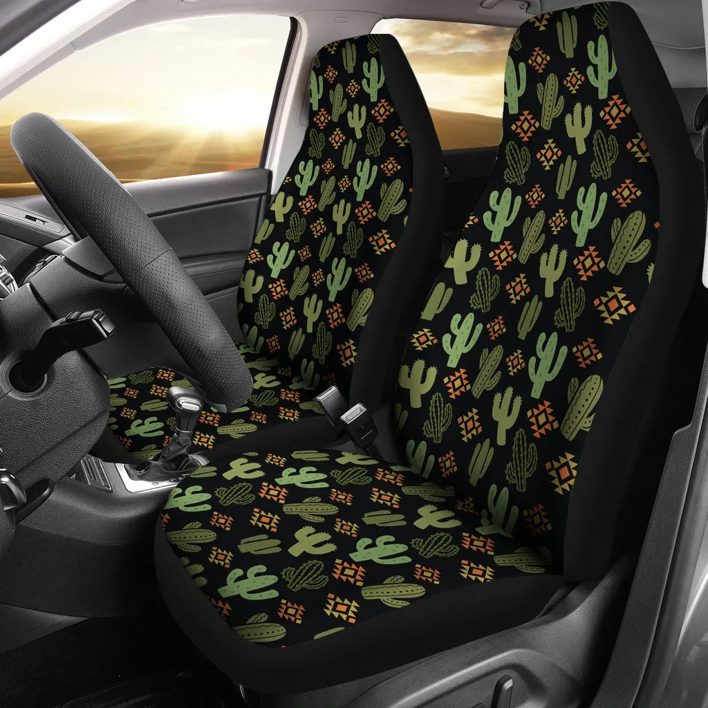 Drab Green and Gold Cactus Pattern Car Seat Covers Set