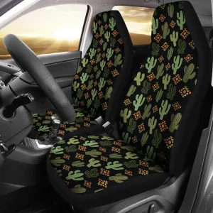 Drab Green and Gold Cactus Pattern Car Seat Covers Set