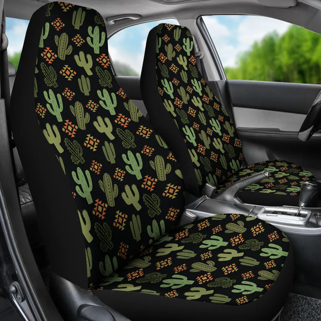 Drab Green and Gold Cactus Pattern Car Seat Covers Set