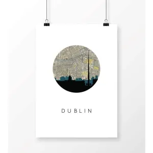 Dublin, Ireland city skyline with vintage Dublin map