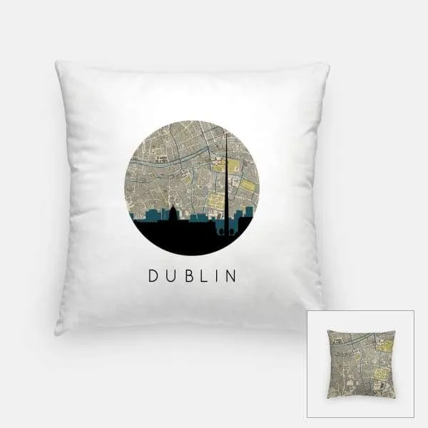 Dublin, Ireland city skyline with vintage Dublin map
