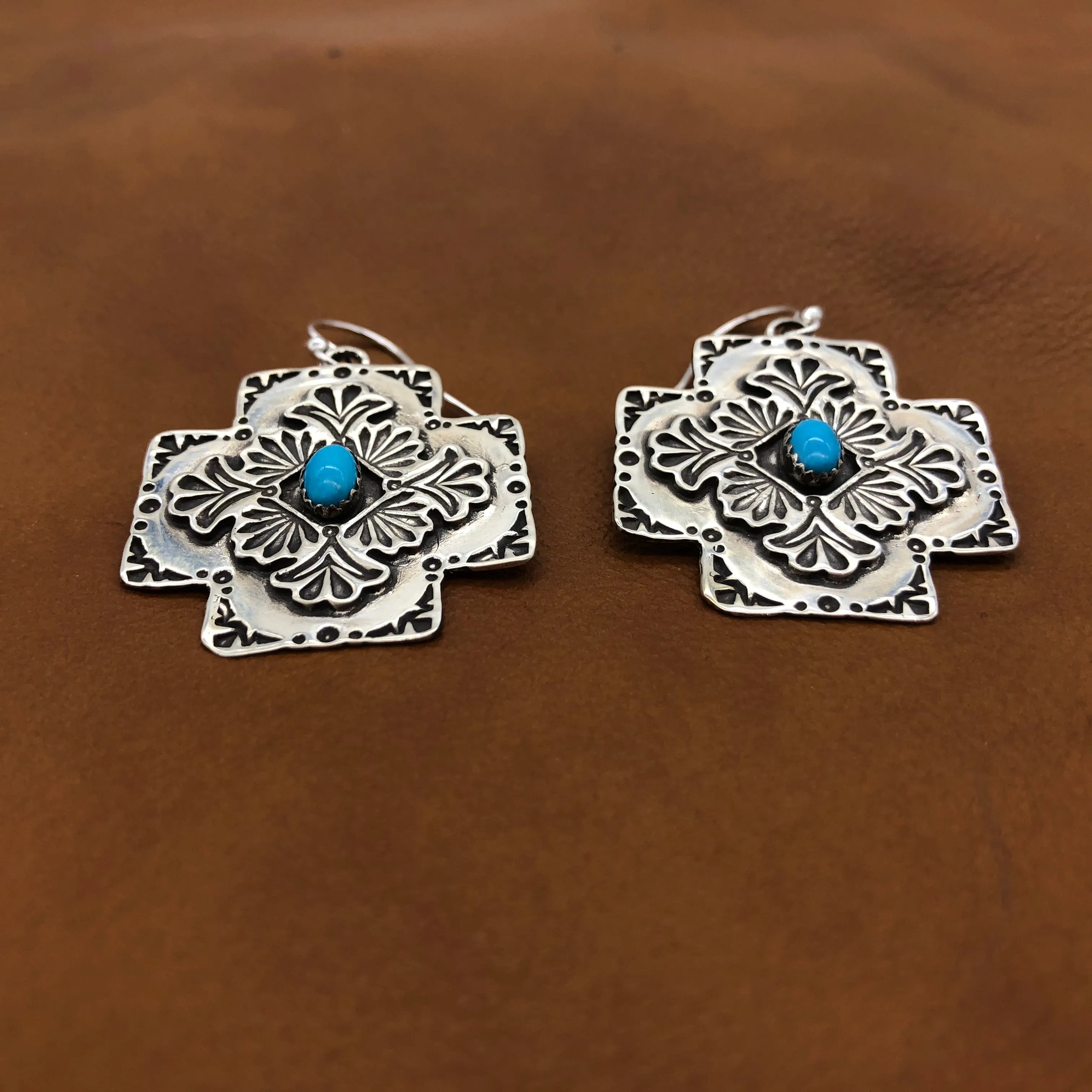 E88 Plaza Cross with Center Stone Earrings
